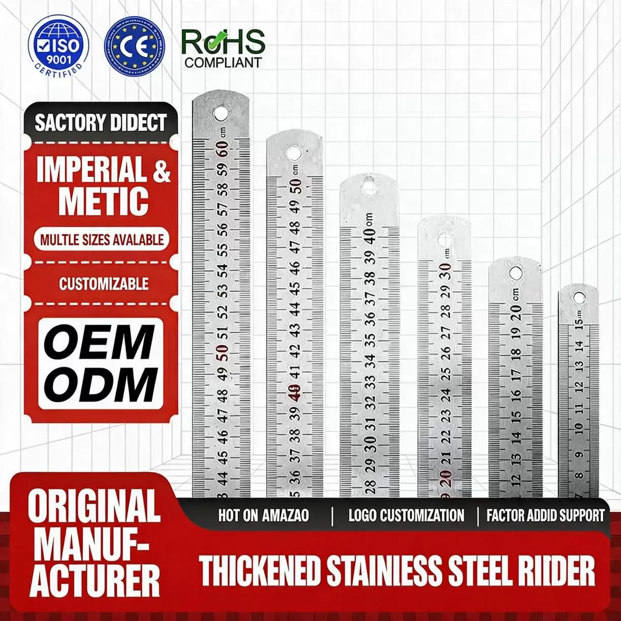 150mm - 2000mm Stainless steel thickened and extended metal double-sided steel ruler